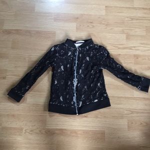 Black and Nude Lace Zip-Up
